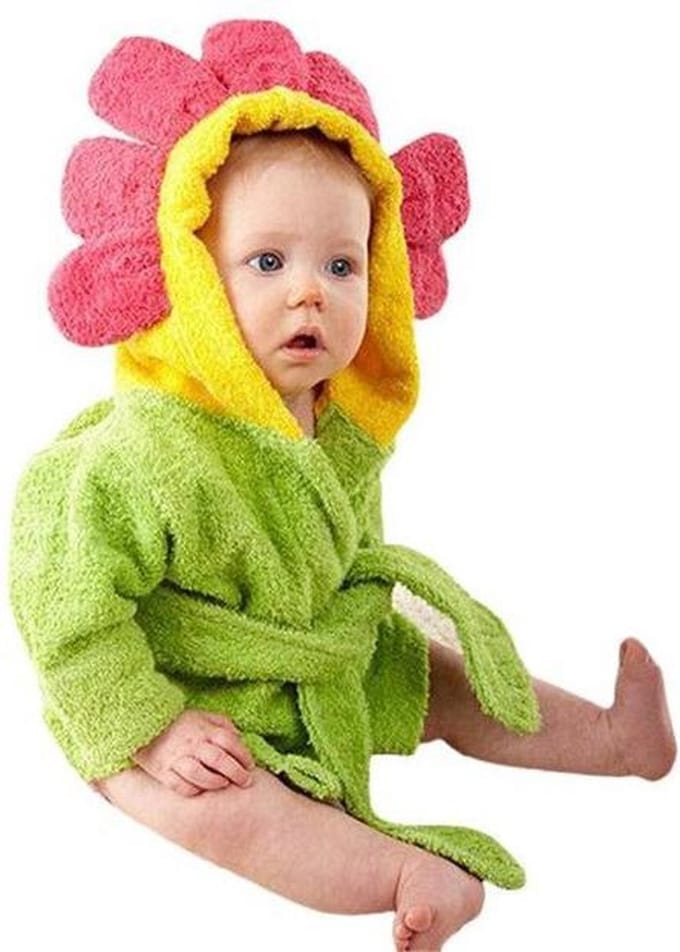 Badjas Baby - Bloem -  Groen met rood