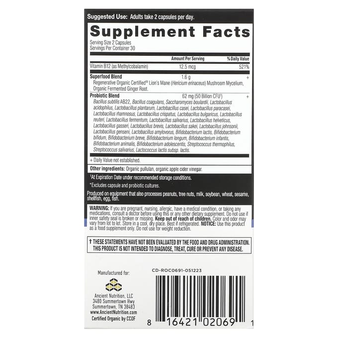 Ancient Nutrition, Probiotique Extra Fort, 25 Milliards d'UFC, 60 Capsules