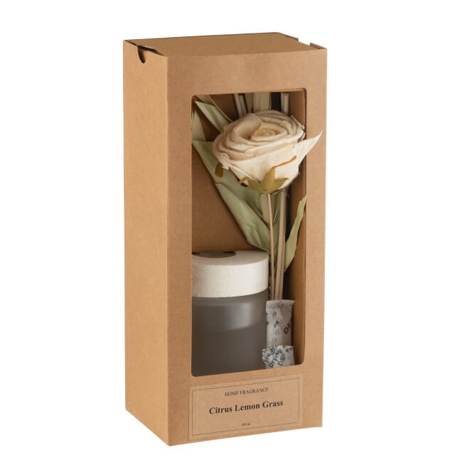 J-Line geurstokjes + bloemen - glas - geel