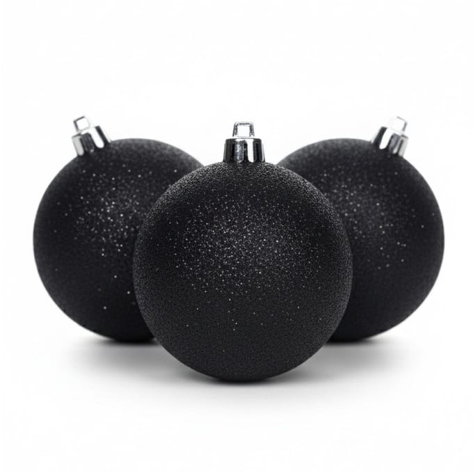 Cosy&Trendy Kerstballen Ø 8 cm - Zwart glitter - Set-6