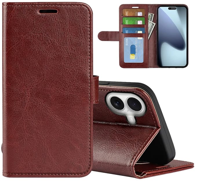 MobyDefend Hoesje - Geschikt voor iPhone 17 - Wallet Book Case (Sluiting Achterkant) - Bruin