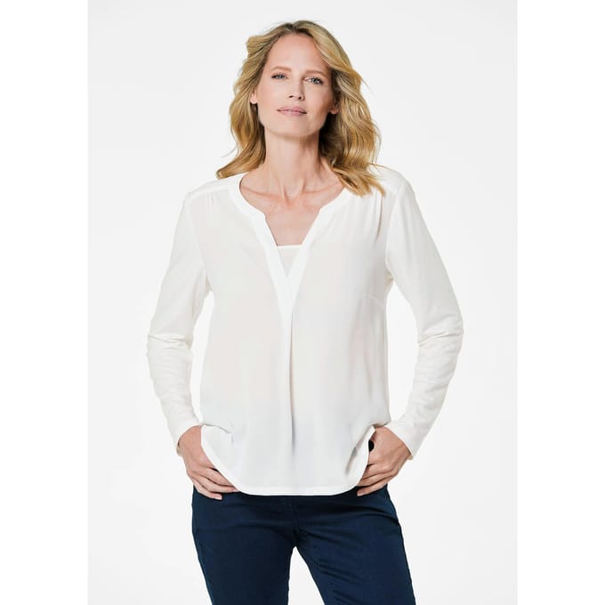 Blouseshirt met chiffon inzet - gebroken wit - Gr. 40 van Goldner Fashion
