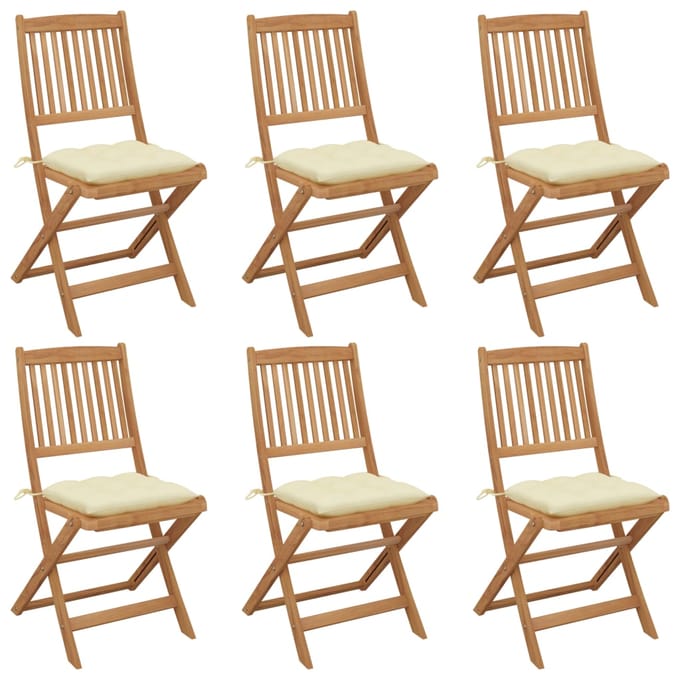 vidaXL - Inklapbare - stoelen - 6 - st - met - kussens - massief - acaciahout