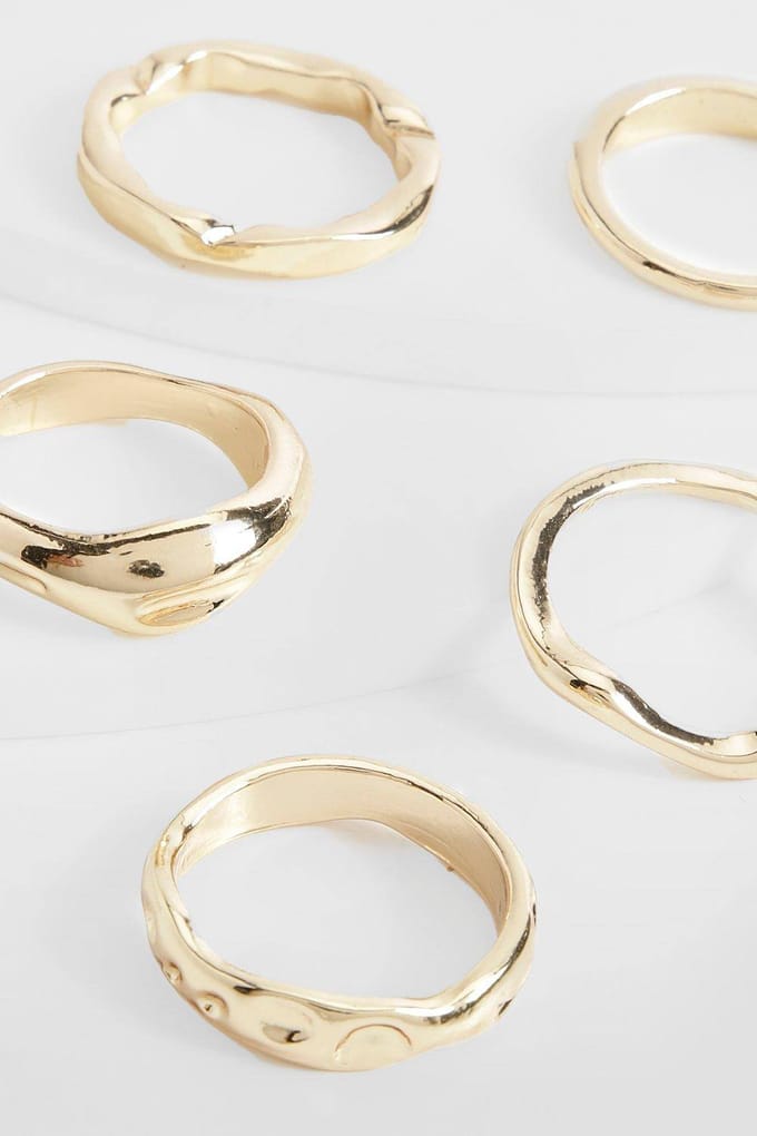 boohoo Dames Wave 5 Pack Ringen | Goud