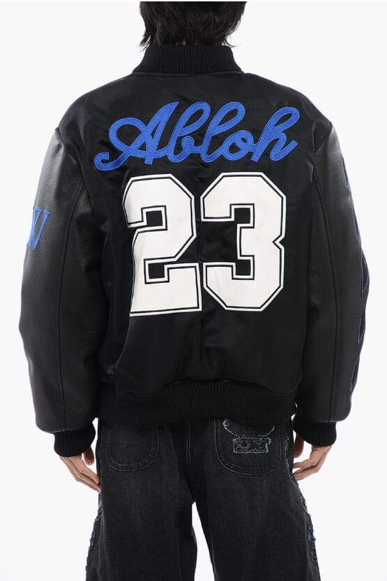 Leren BASEBALL LEA bomberjack met mouwen en logopatch in zwart