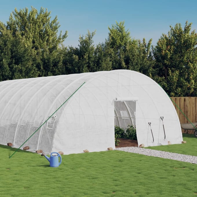 vidaXL - Tuinkas - met - stalen - frame - 132 - m² - 22x6x2,85 - m - wit