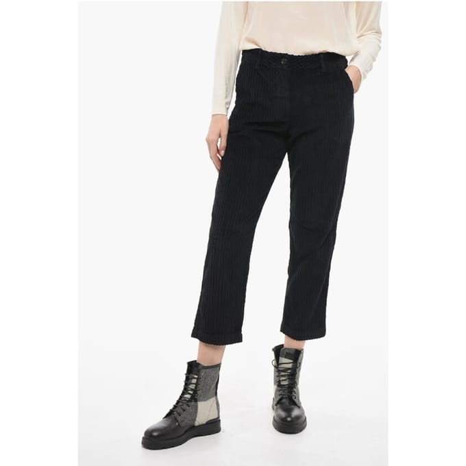 Corduroy cropped broek met taps toelopende pasvorm in zwart