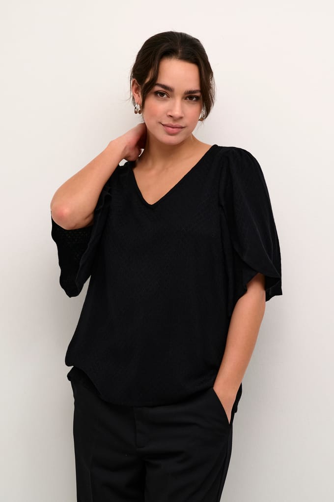 Blouse met korte mouwen Loose fit Black