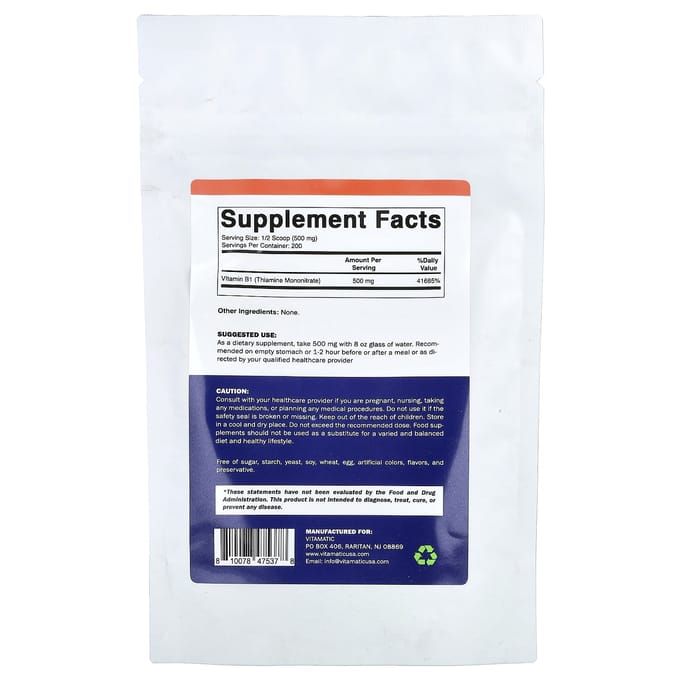 Vitamatic, Vitamine B1 Poeder, Ongezoet, 100g (3,5 oz)
