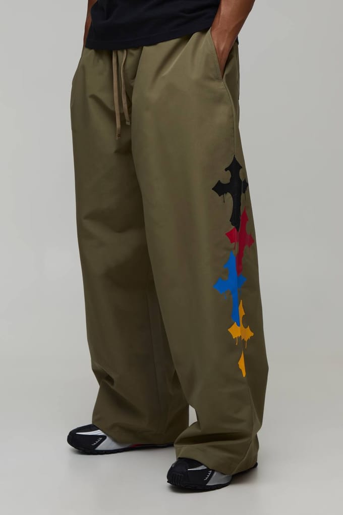 Extreme Parachute Fit Broek Met Kruis Borduursel | Khaki | Size Medium