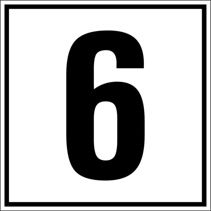 Cijfer sticker 0-9, per stuk Cijfer 6 150 x 150 mm