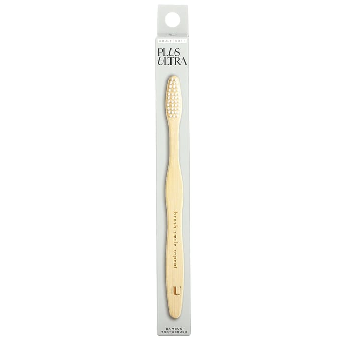 Brosse à dents en bambou Plus Ultra, Smile Repeat, souple, adulte, 1 brosse à dents white