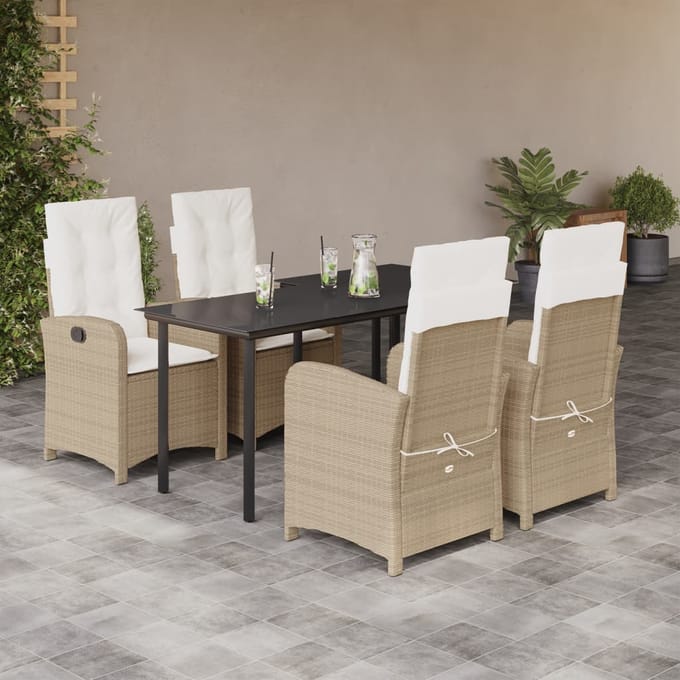 vidaXL - 5-delige - Tuinset - met - kussens - poly - rattan - beige