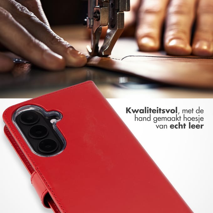 Selencia Hoesje - Geschikt voor Samsung Galaxy S26 Plus - Echt Lederen Bookcase - Rood