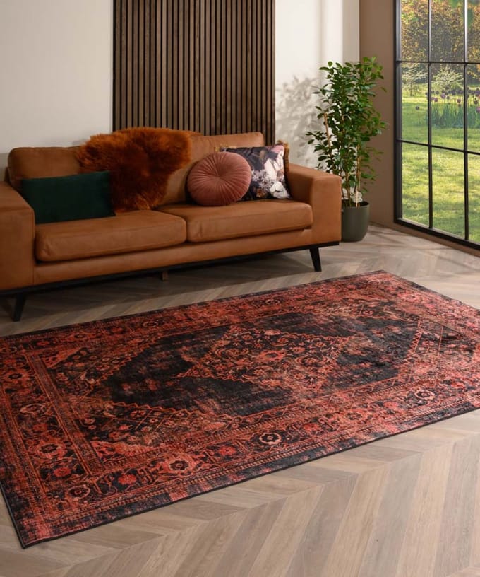 Wasbare loper - Leona rood 80x250