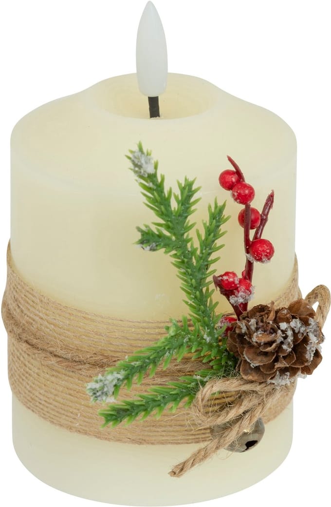 Fééric Lights and Christmas LED Kaars met Takdecoratie - Ø8xH13cm - Wit