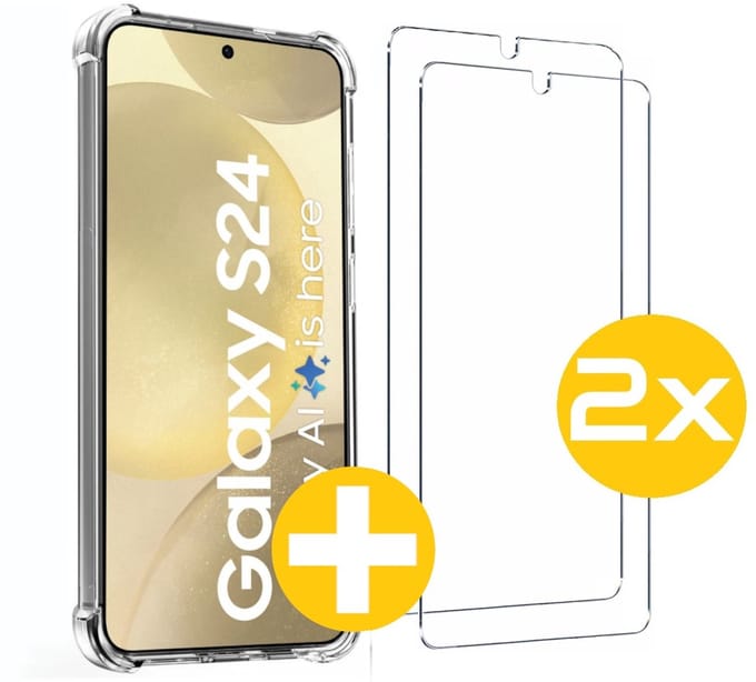 Hoesje en Screenprotector Combi Geschikt Voor Samsung S24 - Anti Shock Hoesje + 2x Screenprotector