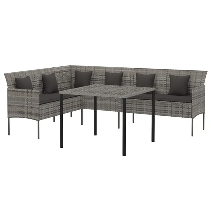 vidaXL - 2-delige - Tuinset - met - kussens - poly - rattan - grijs