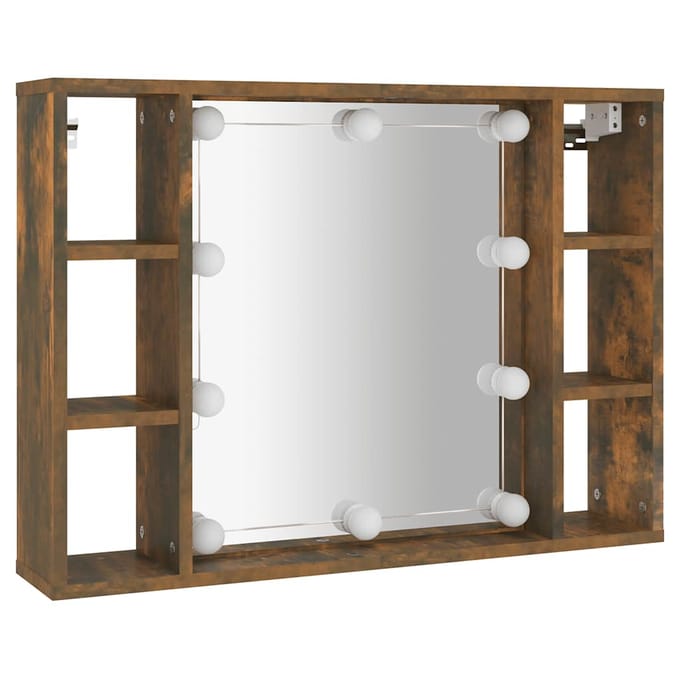 vidaXL - Spiegelkast - met - LED-verlichting - 76x15x55 - cm - gerookt - eikenkleur