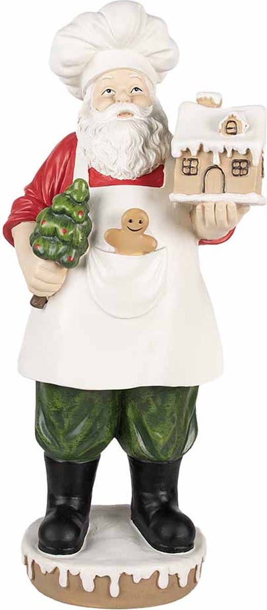 Clayre & Eef Beeld Kerstman 59 cm Wit Rood Polyresin