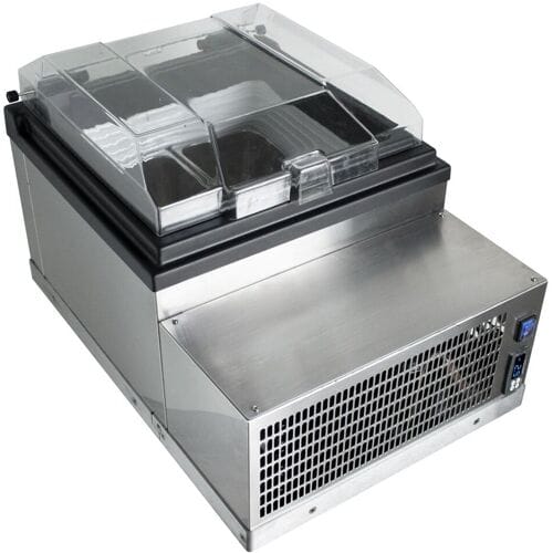 GGM Gastro Tisch-Eisvitrine - 490mm - Statisch - für 2x 5 Liter Eisbehälter - gewölbter Deckel Zilver