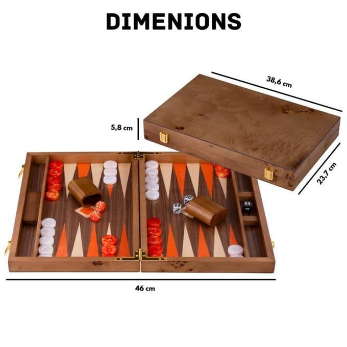 Backgammon 15" oranje & maple veneer - Longfield