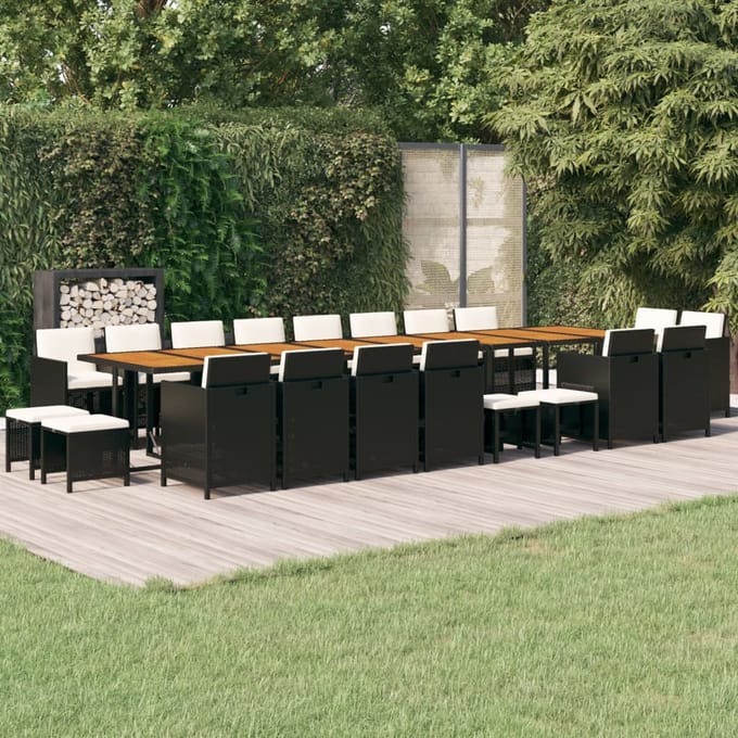 vidaXL - 21-delige - Tuinset - met - kussens - poly - rattan - zwart