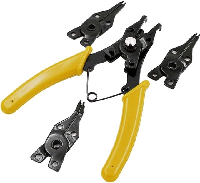 Snap Ring Tang Set - Borgringtang Combinatie - Borgringen Plaatsen - Vier Verwisselbare Koppen - 6 Inch - Zwart