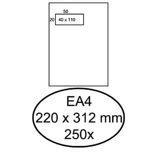Envelop Hermes akte EA4 220x312mm venster links 4x11cm zelfklevend wit doos à 250 stuks