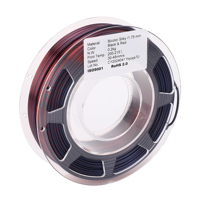 Filament PLA pour imprimante 3D, bobine de 1,75 mm, 200 g, consommable d'impression, soie, noir et rouge gray