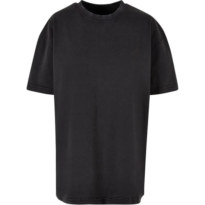 Build your Brand Ladies Oversized Acid Wash Tee BY270 - Black - L
