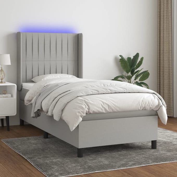 vidaXL - Boxspring - met - matras - en - LED - stof - lichtgrijs - 80x200 - cm