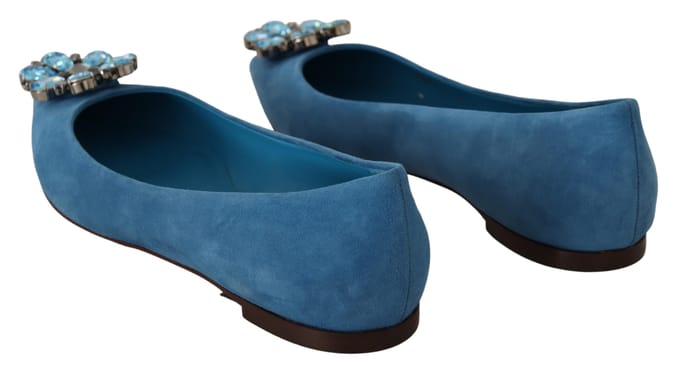Dolce & Gabbana Dames Blauwe Suède Kristallen Instappers Flats Schoenen