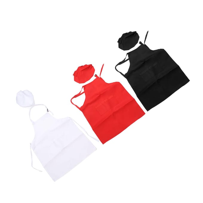 3 Set Kinder Schort en Koksmuts Rood Zwart Wit Schattig Comfortabel Rekbaar Polyester Kinderen Koken red