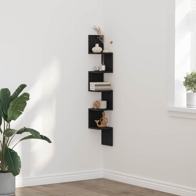vidaXL - Hoekplank - Muurmontage - Zwart - Eiken - 20 - x - 20 - x - 127,5 - cm