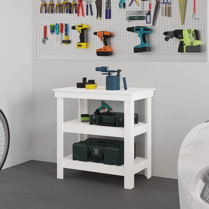 vidaXL - Werkbank - 78,5x50x80 - cm - massief - grenenhout - wit