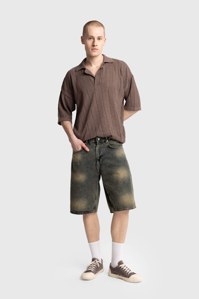Heren Relaxed Katoenen Getextureerde Polo T-Shirt