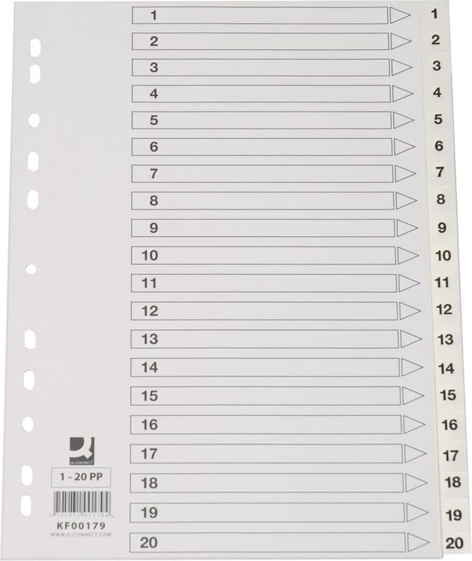 Q-CONNECT tabbladen set 1-20, met indexblad, ft A4, wit