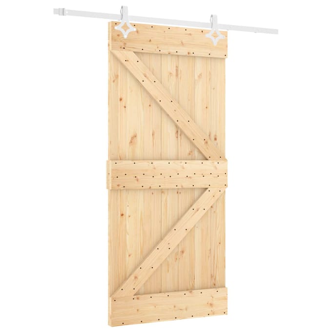 vidaXL - Schuifdeur - 90 - x - 210 - cm - Massief - grenenhout - Natuurlijk - en - Wit