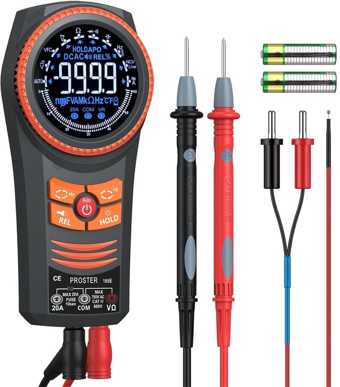 Multimeter TRMS 6000 - Automatische Range, DC/AC-spanning, Stroom, Temperatuur, Weerstand en Meer