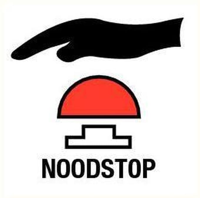 Druk op noodstop sticker 100 x 100 mm