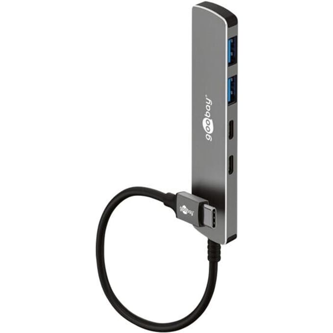Goobay USB hub (USB-C) | 2x USB-A + 2x USB-C | USB3.0 5 Gbps | aluminium | 0,10 meter