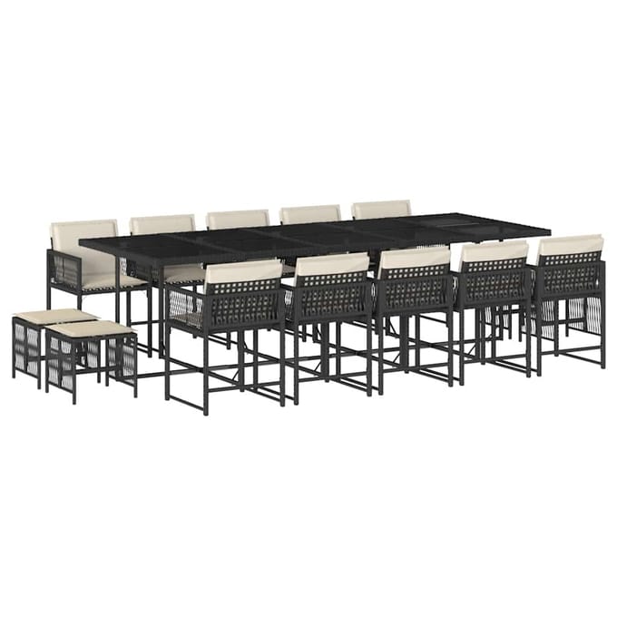 vidaXL - 15-delige - Tuinset - met - kussens - poly - rattan - zwart