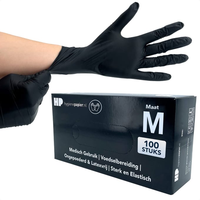 100st Handschoenen Soft Nitril Medium Ongepoederd Zwart 100 Stuks (1302)