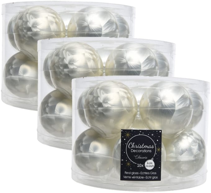 Decoris Kerstballen - 30x st - wit ijslak - 6 cm - glas - mat/glans - kerstversiering