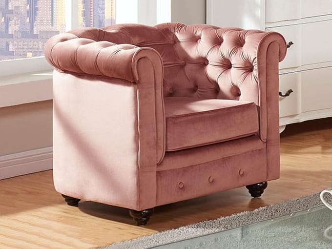Vente-unique Fauteuil CHESTERFIELD - velours - pastelroze