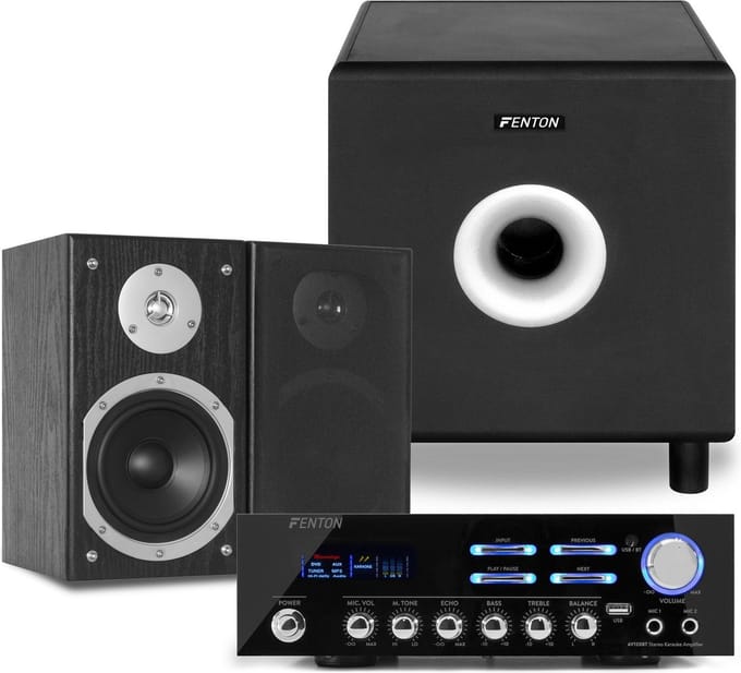 2.1 speakerset - Fenton hifi stereo set met versterker met Bluetooth en 8'' subwoofer