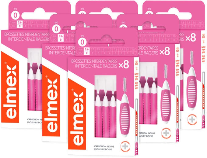 Elmex Interdentale Ragers 0,6 mm Roze ISO Maat 0 - 6 x 8 stuks - Voordeelverpakking