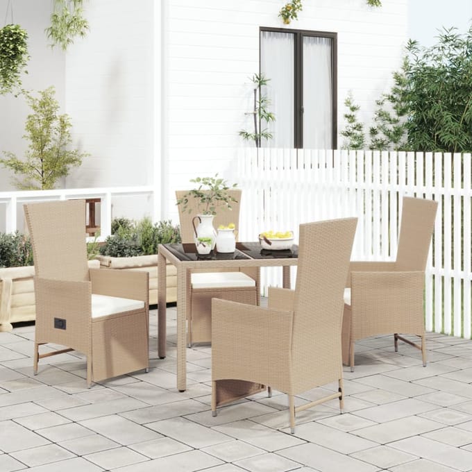 vidaXL - 5-delige - Tuinset - met - kussens - poly - rattan - beige