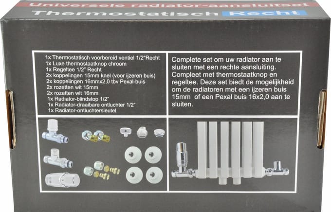 Wiesbaden Luxe Thermostatische Radiator Aansluitset Recht - Chroom